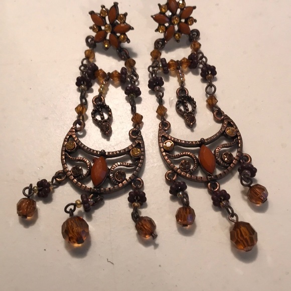 Orange, copper chandelier earrings - Picture 1 of 3